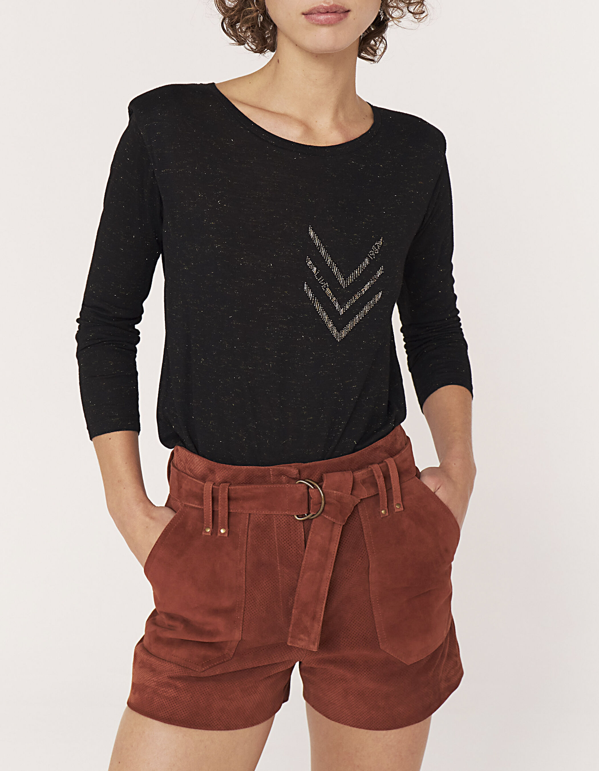 fire red rock cotton slogan V-neck T-shirt