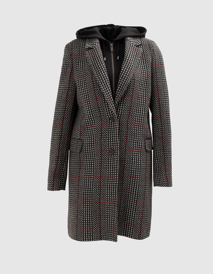 Zwarte jas loose pied-de-coq-motief Dames-8