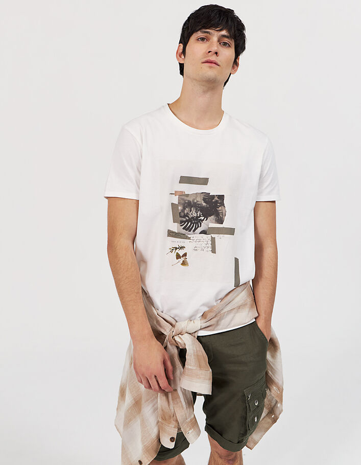 Herren-T-Shirt mit Herbarium-Motiv in Off White - IKKS