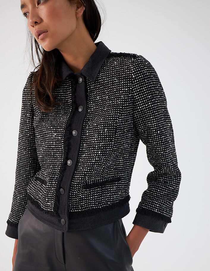 Zwart jasje in tweed en denim dames-5