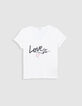 Tee-shirt col V blanc coton bio message Femme-5