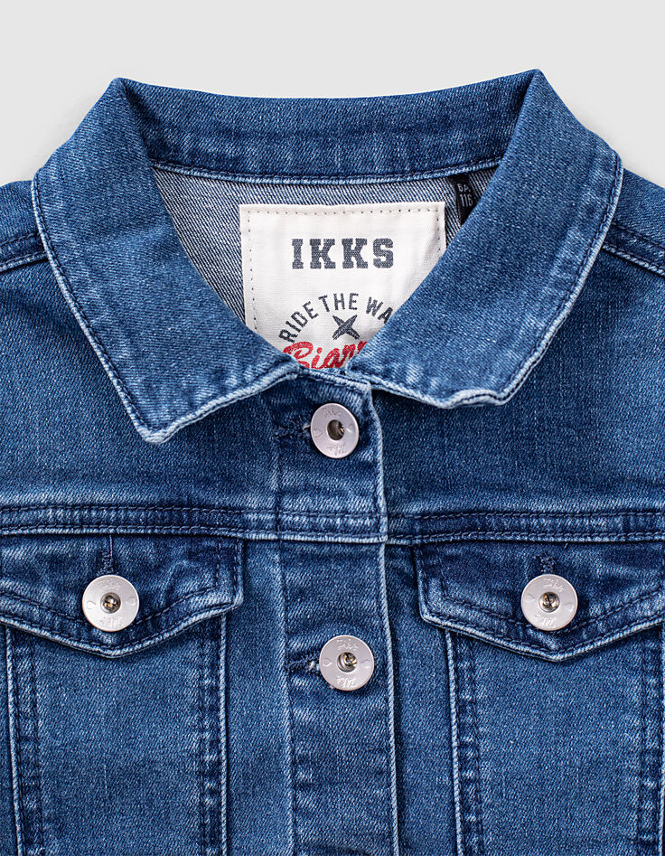 Veste en jean bio stone blue brodée dos fille -3