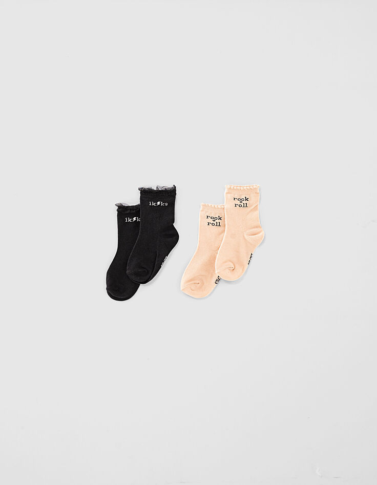 Calcetines negros y rosa empolvado bebé niña -3