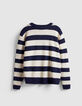 Pull col rond marine tricot motif rayures &eacute;crues Homme-6
