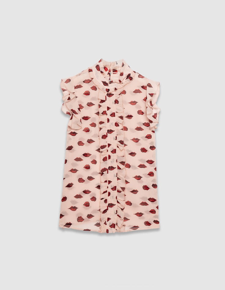 Ärmelloses Damen-Voiletop in rosa, bunter Mundprint-5 Ärmelloses Damen-Voiletop in rosa, bunter Mundprint-5