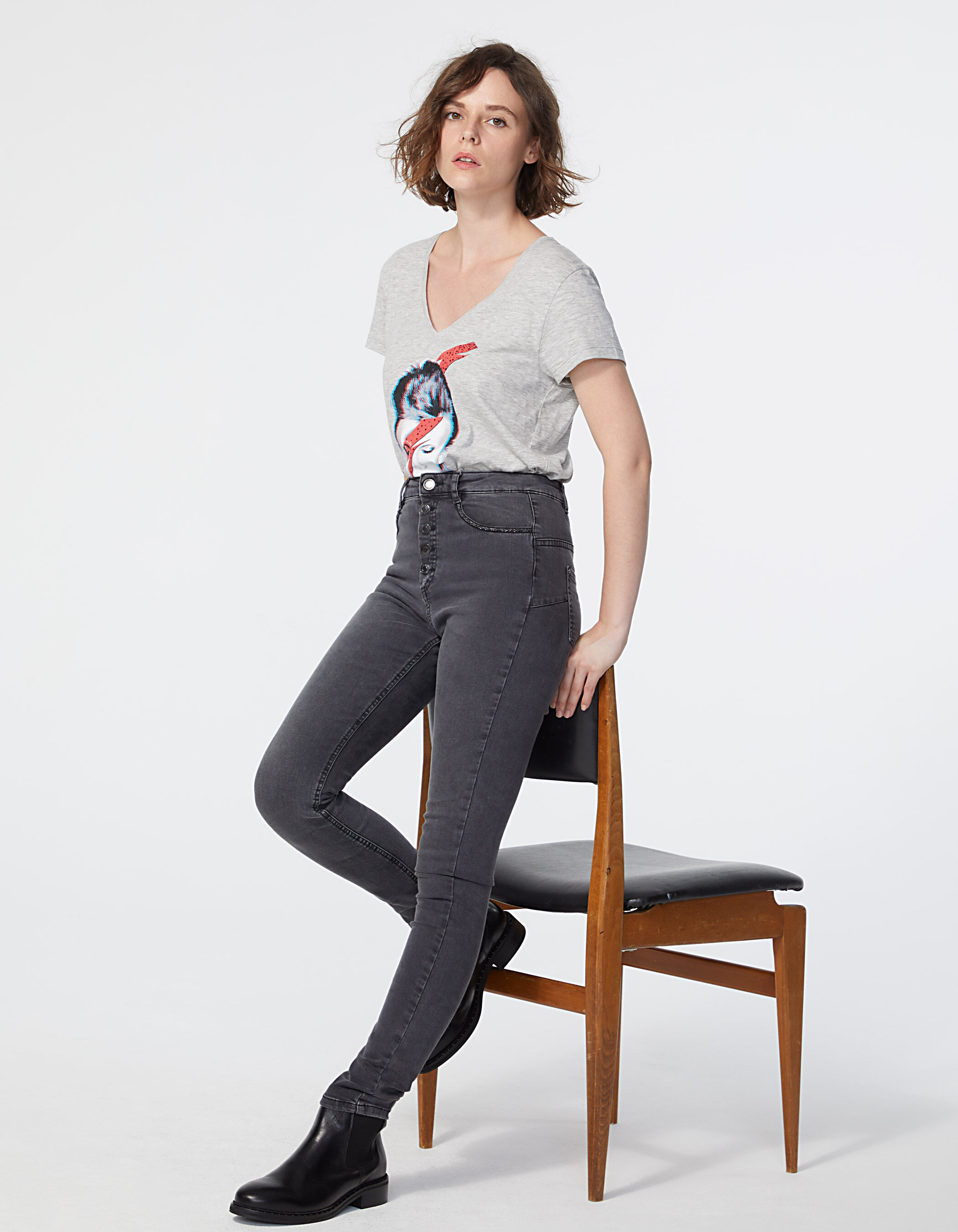 Jean slim taille haute boutons galon tresse poches femme IKKS