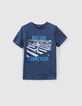 T-shirt indigo à visuel lynx en ville garçon -1