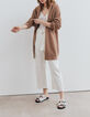Cardigan beige en maille effet poil femme-2