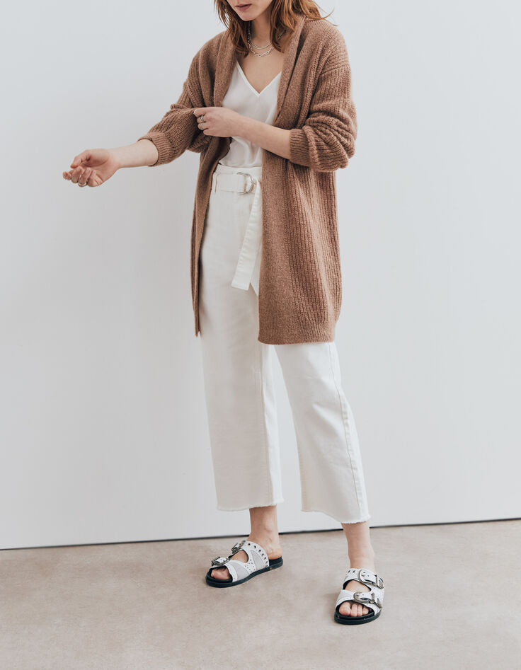 Cardigan beige en maille effet poil femme-2