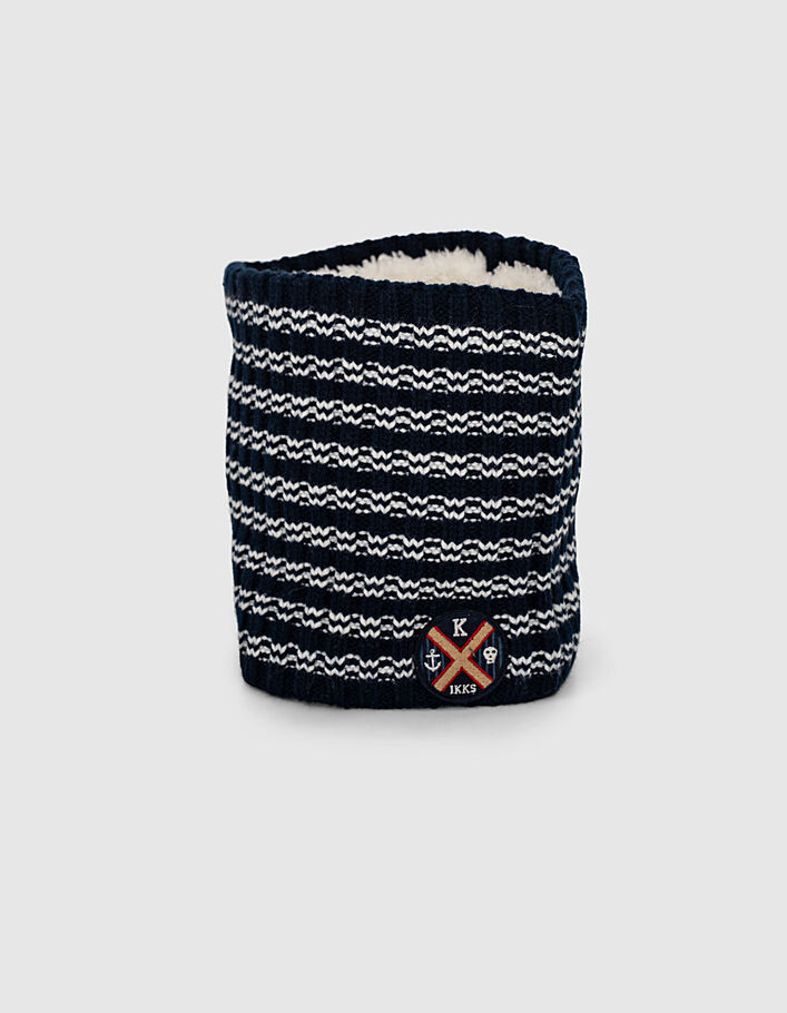 Baby boys’ navy and white striped knit beanie and snood  - IKKS