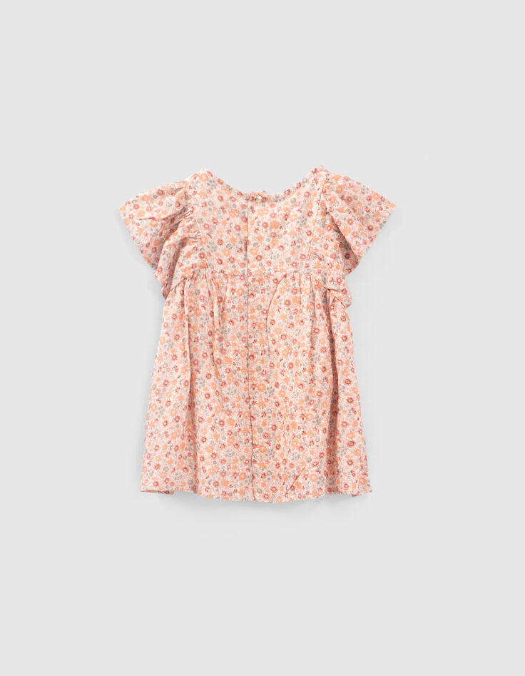 Perzik jurk microbloemetjesprint EcoVero™ babymeisjes-2