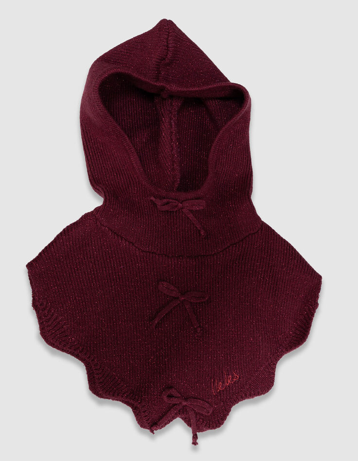 Girls’ pink glittery knit cowl with bow decor-7