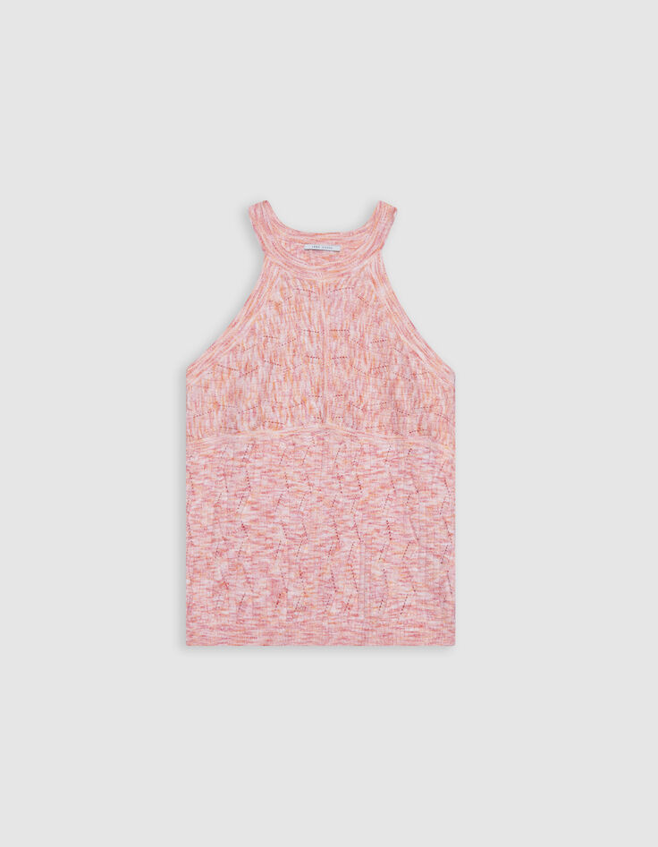 Ärmelloser rosa Strickpulli, meliert-6