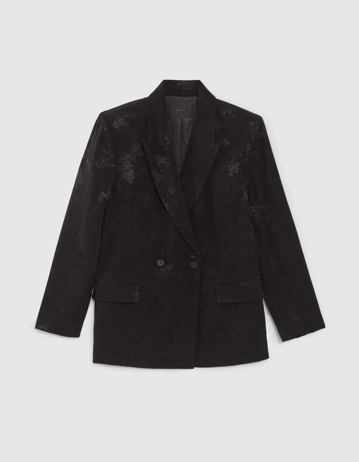 Women’s black plant motif jacquard suit jacket-6