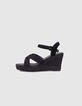 Women’s black raffia platform sandals with ankle buckle-1