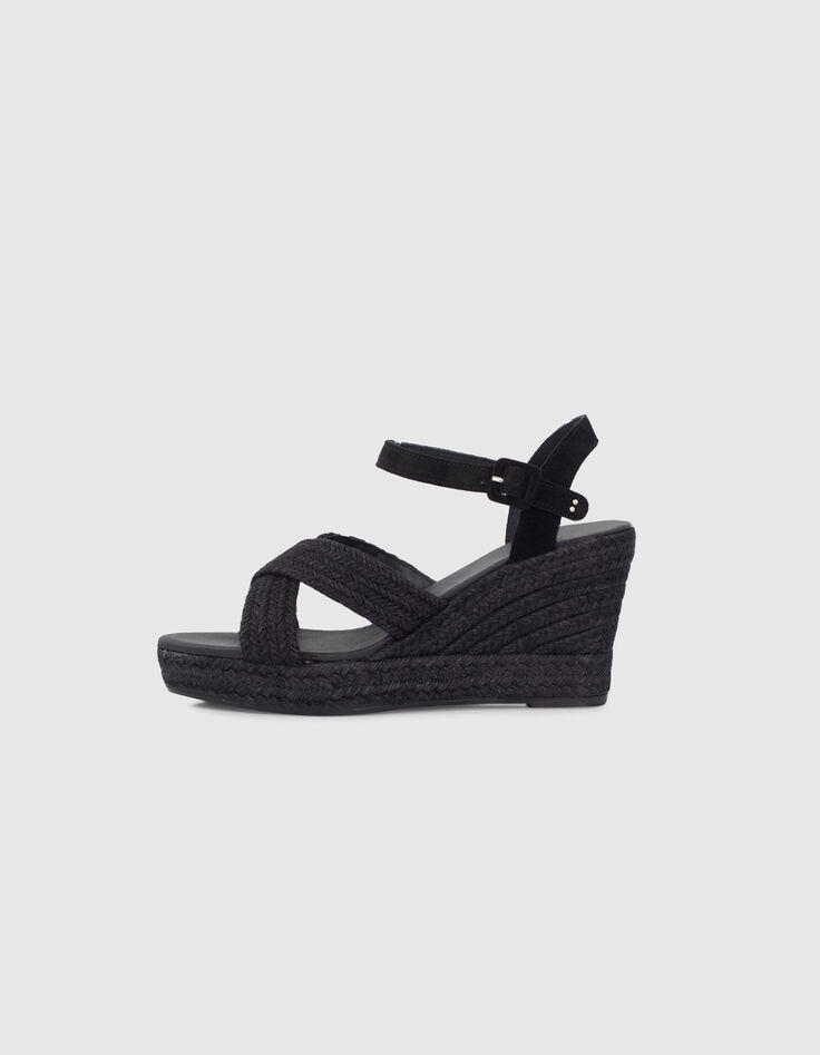 Women’s black raffia platform sandals with ankle buckle-1