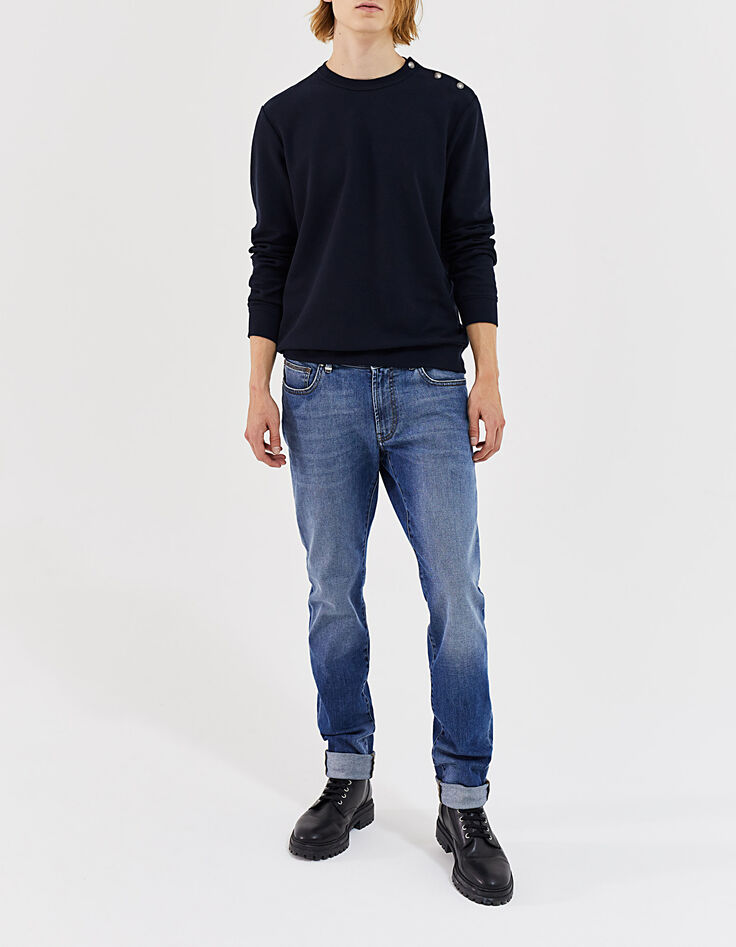 Men’s navy organic waffle sailor-style sweatshirt-7