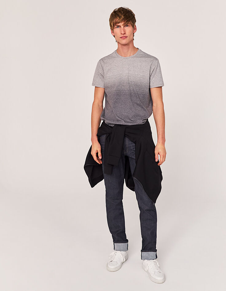 Tee-shirt gris moyen à rayures effet deep dye DRY FAST Homme-6