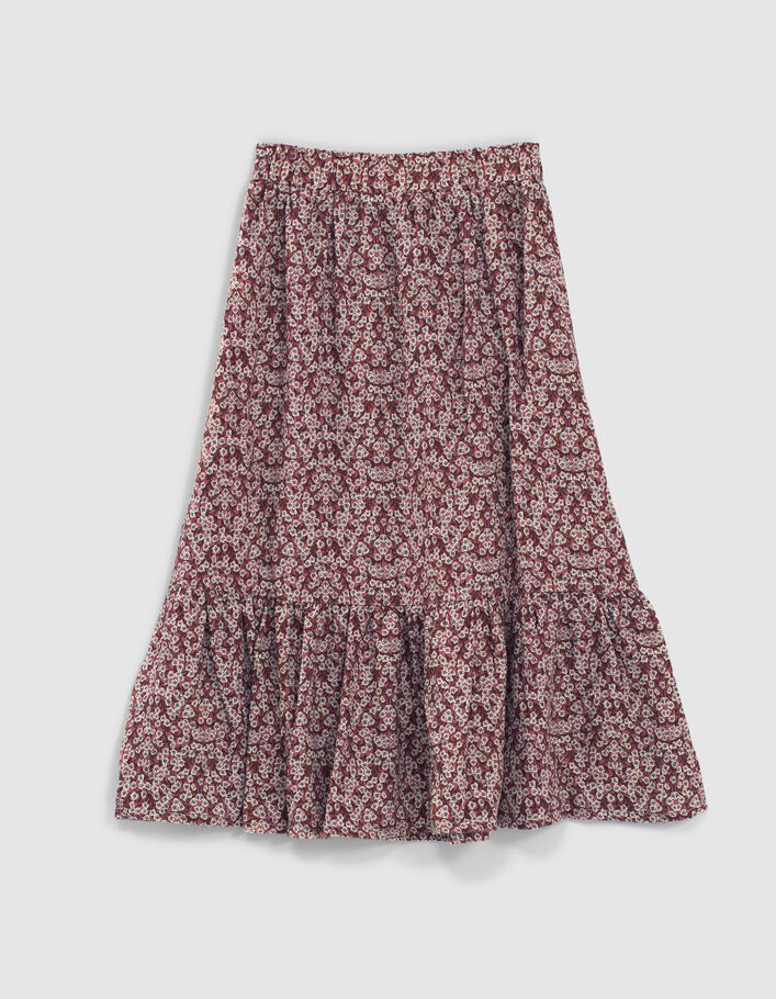 Langer, rosenholzfarbener Mädchenrock mit Blumenprint - IKKS