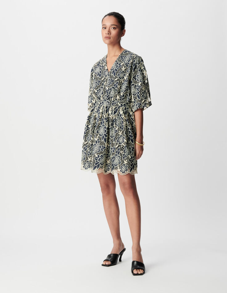 Robe chic marine dentelle &eacute;crue Femme-1