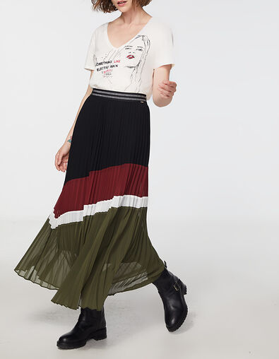 Jupe longue plissée en voile bandes asymétriques femme - IKKS