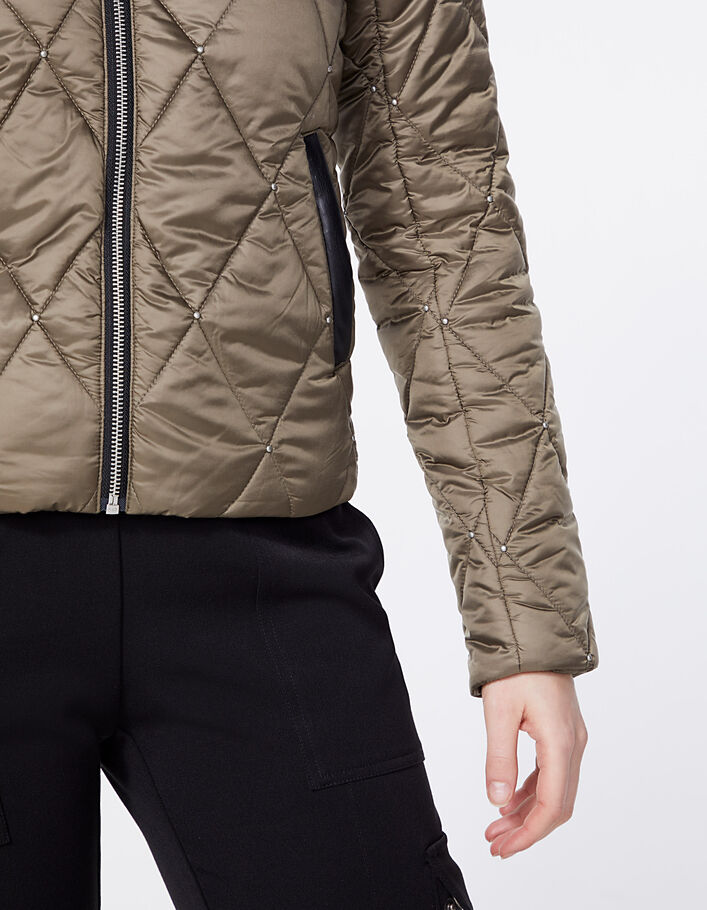 Women’s khaki studded lozenge quilted light padded jacket - IKKS