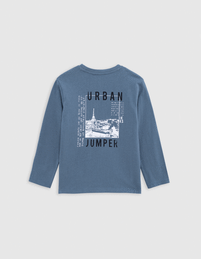 Boy's blue organic cotton t-shirt with phosphorescent back - IKKS
