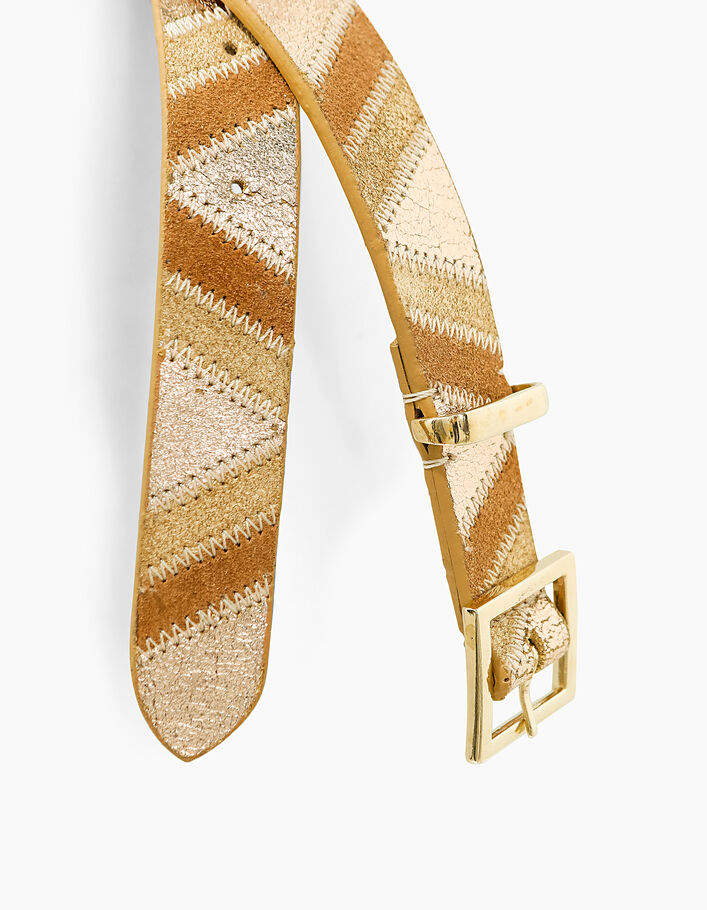 I.Code camel suede leather belt with chevrons - IKKS