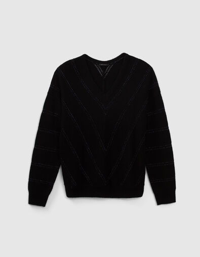 Zwarte trui visgraat met metallic garen dames - IKKS
