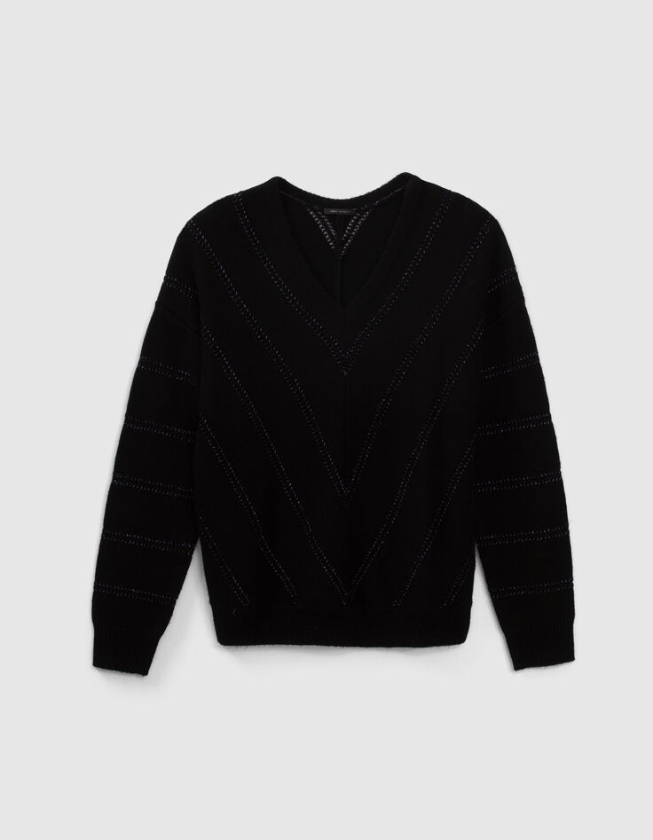 Zwarte trui visgraat met metallic garen dames-1