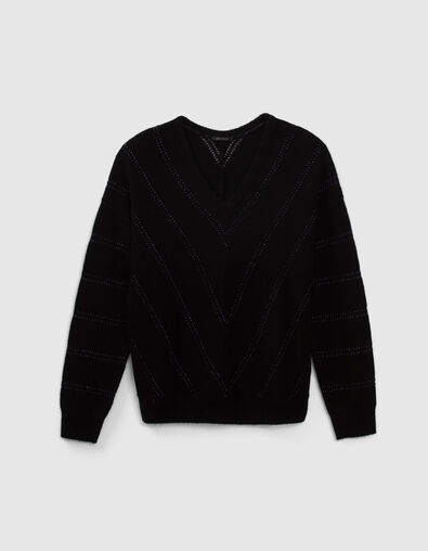 Women’s black chevron sweater with metallic thread - IKKS