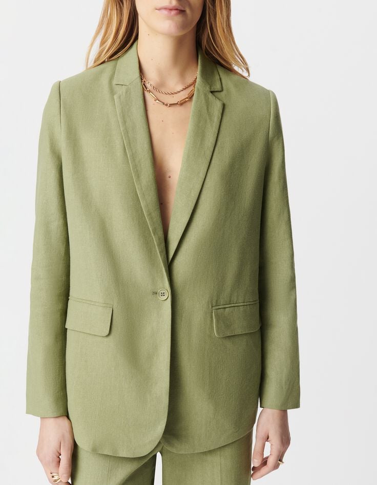 Americana verde lino y algod&oacute;n para mujer-4