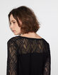Tee-shirt noir bi-matière en viscose apport laine femme-5