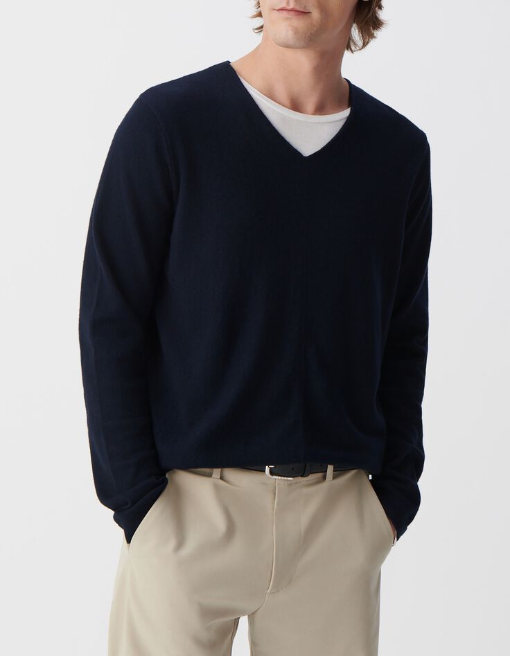 Men&rsquo;s navy cotton cashmere knit sweater-5