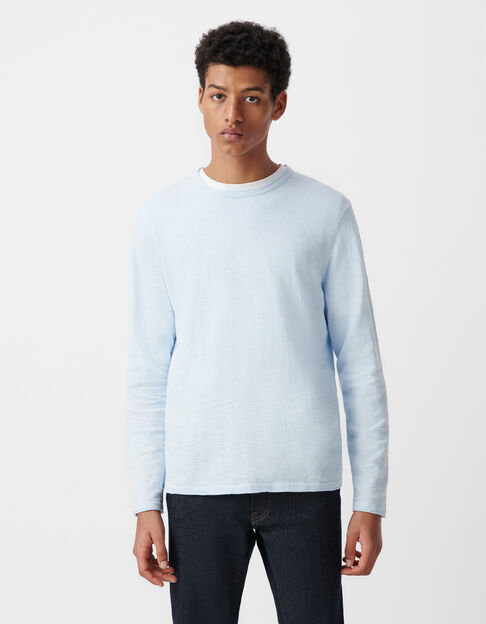 Men's sky slub knit sweater with rolled edges - IKKS