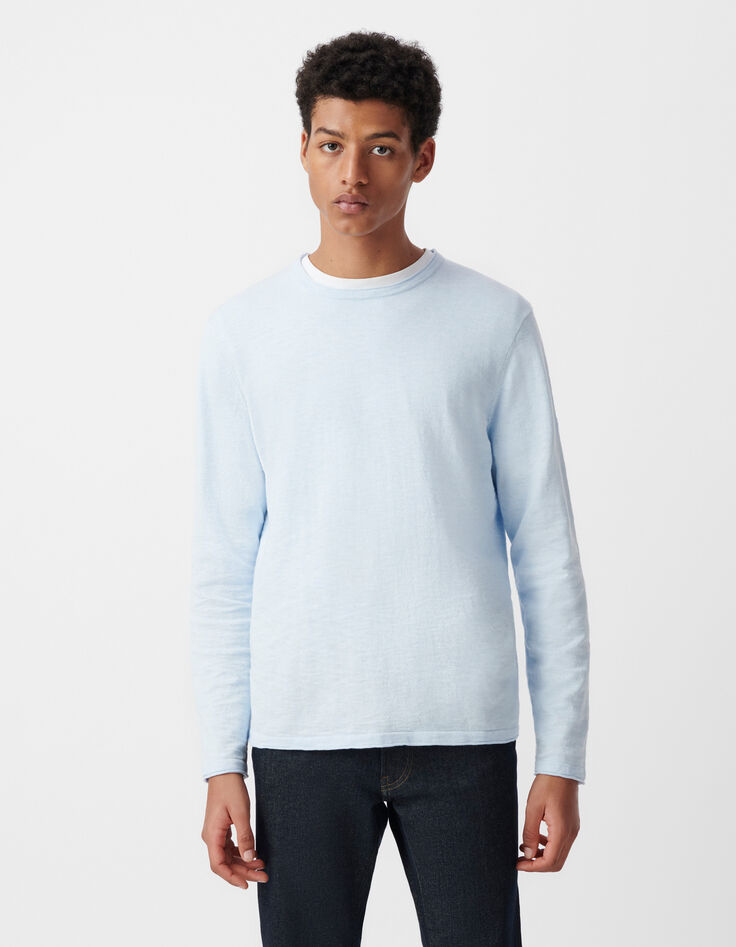 Men's sky slub knit sweater with rolled edges-2