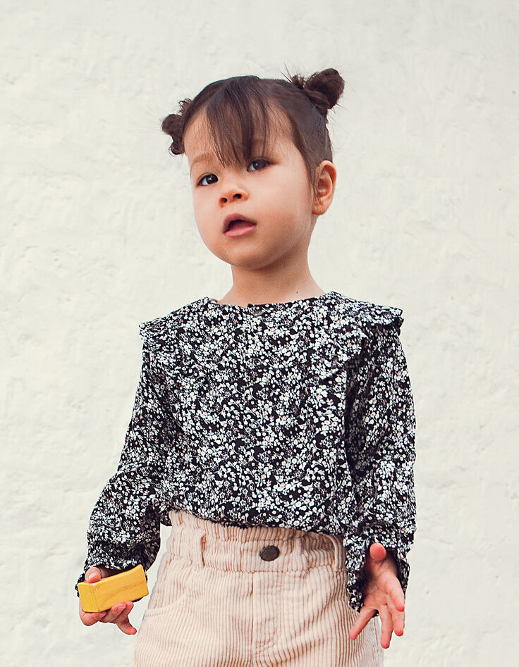Schwarze Bluse mit Blumenprint für Babymädchen -1