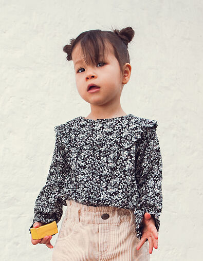 Schwarze Bluse mit Blumenprint für Babymädchen  - IKKS