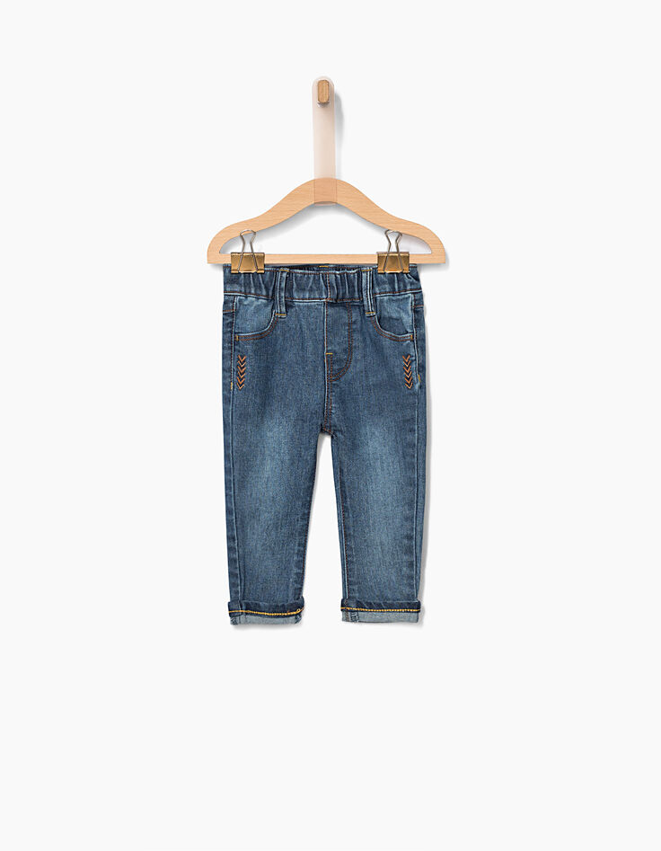 Baby girls’ blue denim embroidered trousers-1 Baby girls’ blue denim embroidered trousers-1