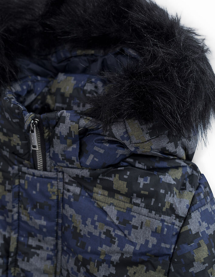 Boys’ indigo pixelised camouflage print padded jacket  - IKKS