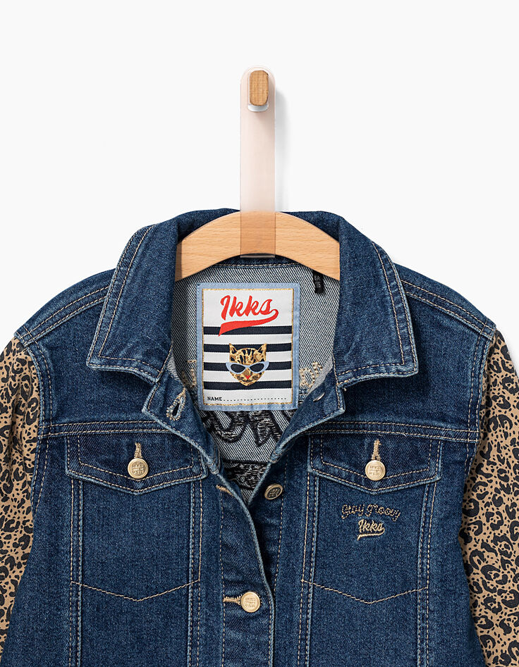 Veste en jean stone blue à manches léopard fille-6