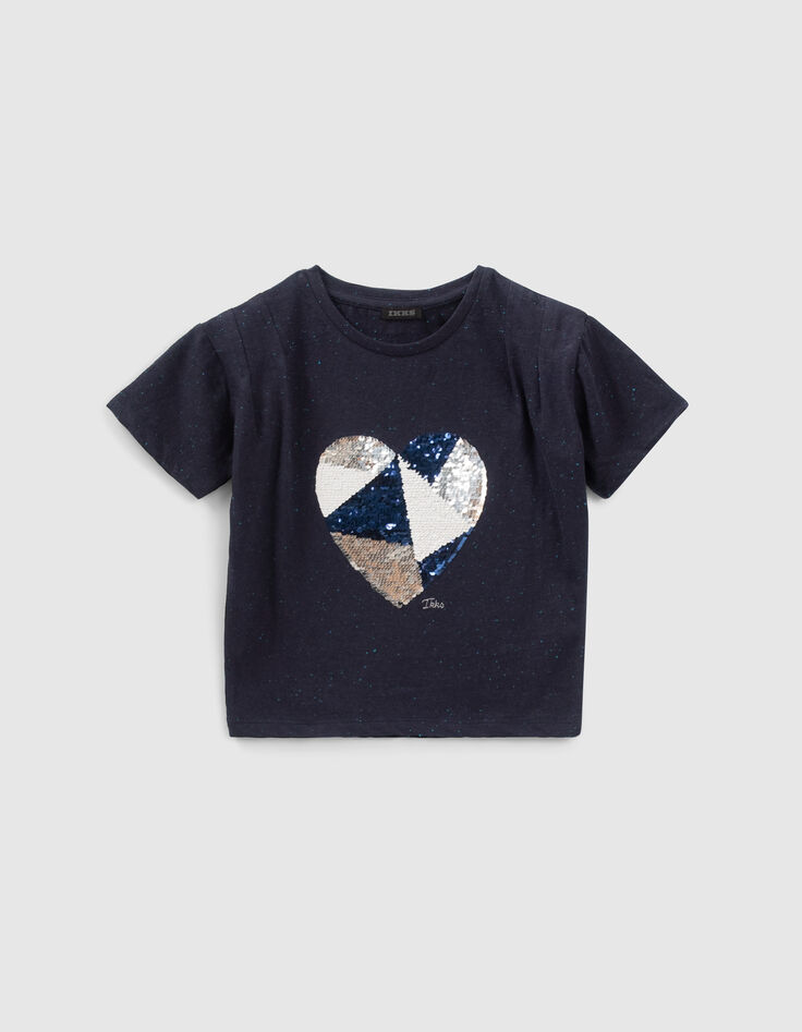 Girls' indigo reversible sequin heart T-shirt-1