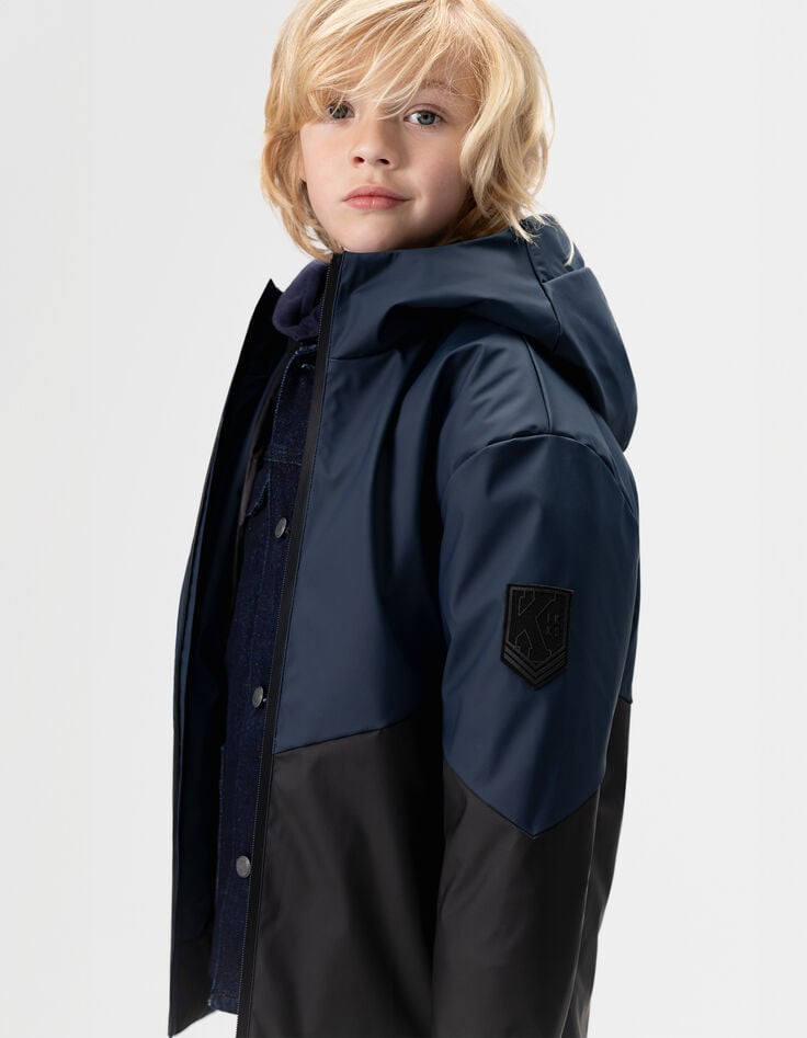 Boys’ navy and black water-repellent hooded parka-2 Boys’ navy and black water-repellent hooded parka-2