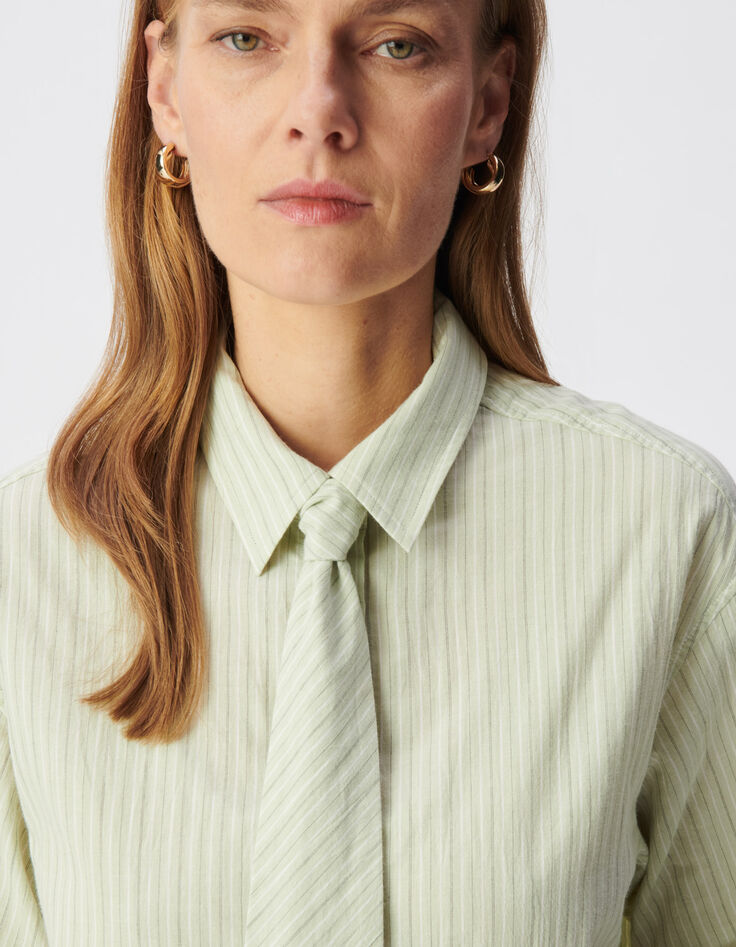 Gr&uuml;n gestreiftes Hemd mit Krawatte f&uuml;r Damen-4