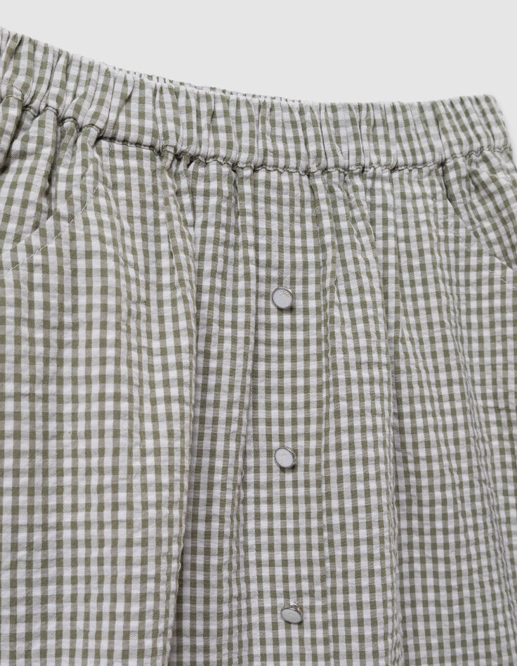 Falda corta caqui con estampado de cuadros y bordado ni&ntilde;a-2
