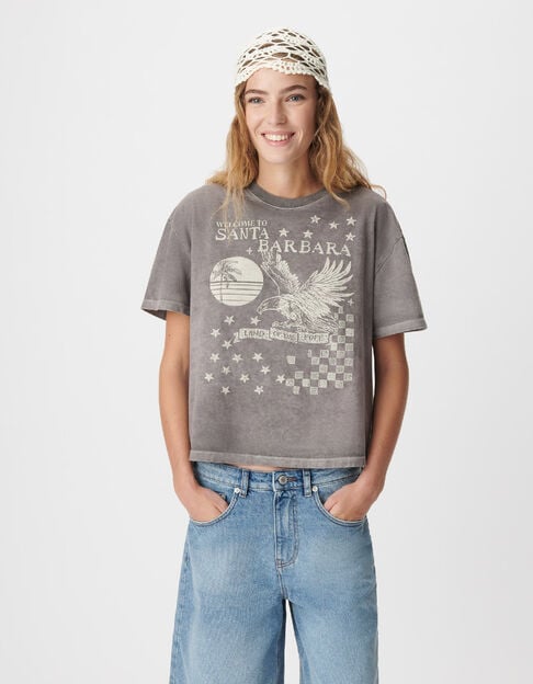 Grijs oversized t-shirt met adelaarsontwerp voor dames - IKKS