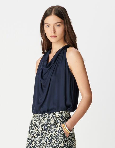 Women's satin navy sleeveless top - IKKS