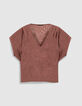 Tee-shirt loose bordeaux imprim&eacute; l&eacute;opard Femme-5