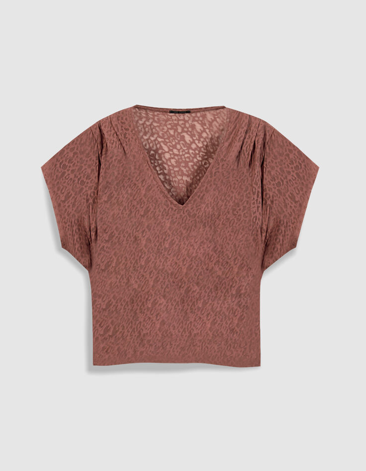 Tee-shirt loose bordeaux imprim&eacute; l&eacute;opard Femme-5