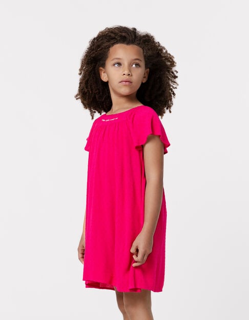 Robe rose vif tissu gaufré plumetis fille - IKKS